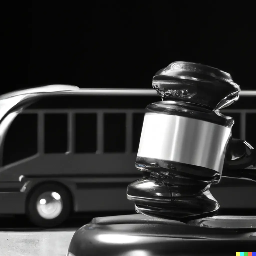 Autobus de fondo junto a mazo judicial