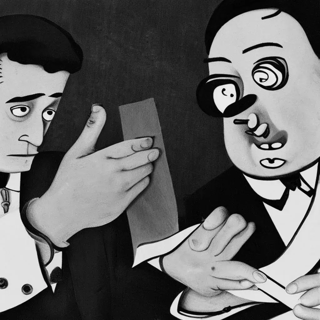 Dos hombres caricaturizados y en blanco y negro