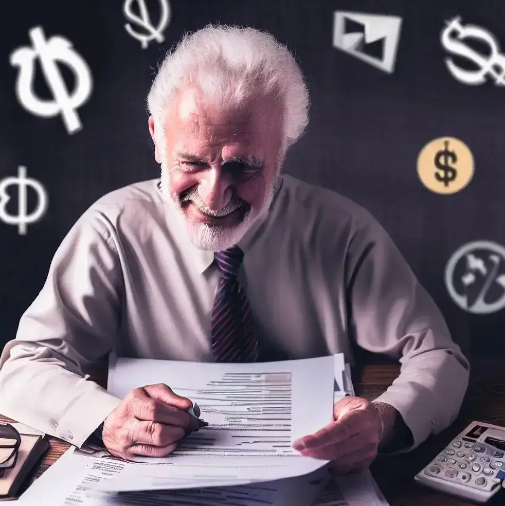 Hombre sonriente observando un documento