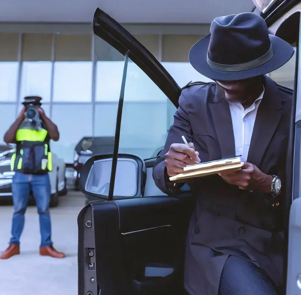 Detective con sombrero siendo fotografiado