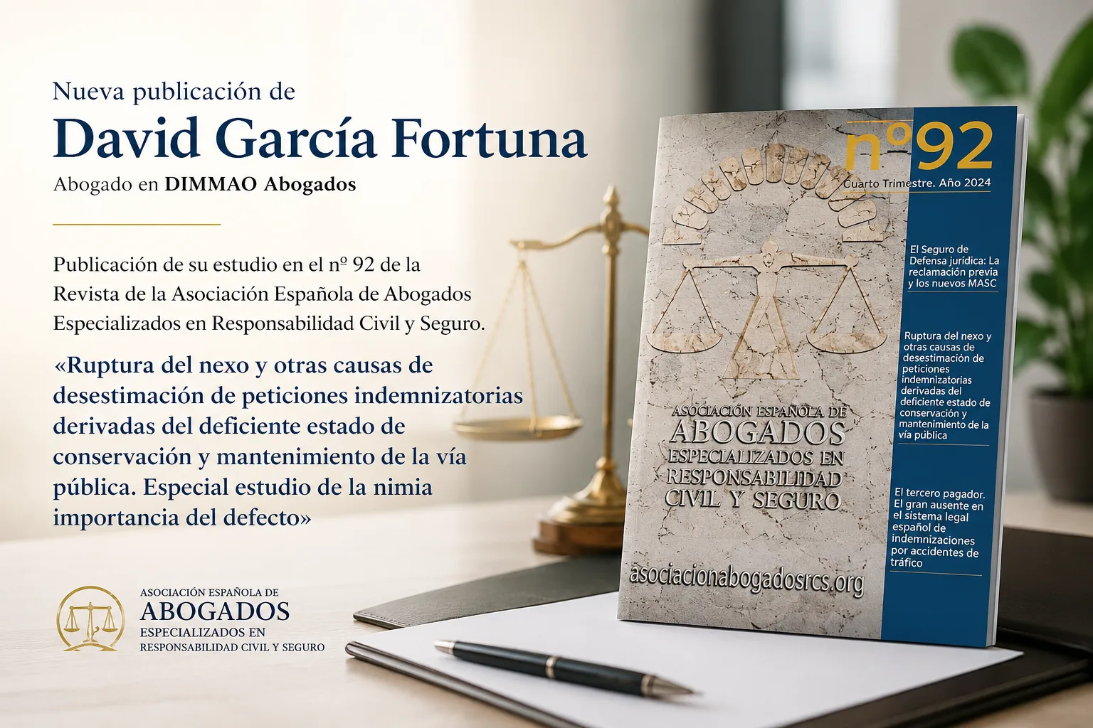 El abogado David García Fortuna publica un estudio en la Revista de Responsabilidad Civil sobre caídas en vía pública